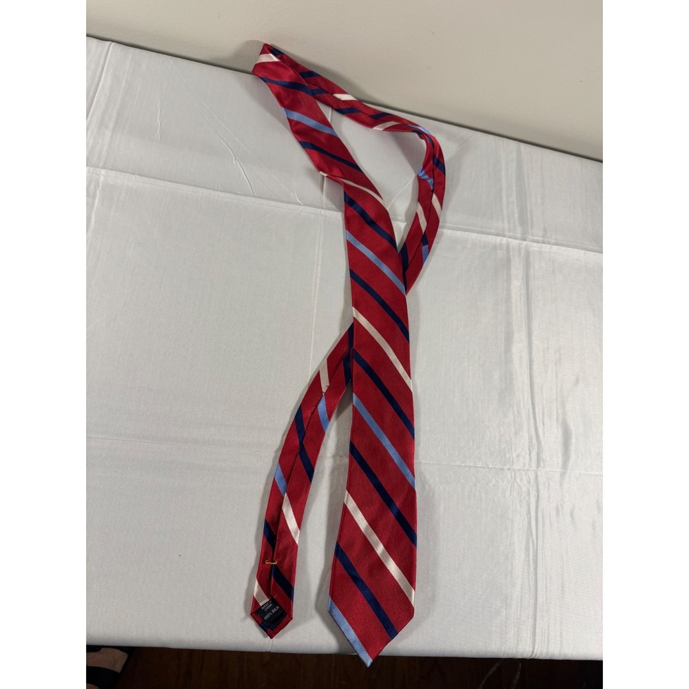 Nautica Mens Red Navy Blue White Striped Silk Necktie Classic Rep Stripe Tie